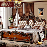 曼琴家具 深色欧式床1.8米奢华床 美式田园卧室双人床组合家具