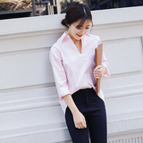 MENGZ PIE新款粉色韩版中长款修身长袖衬衫女宋慧乔同款衬衣Z465