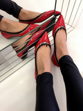 ALEX SARA 2015 早春新款拼色漆皮透明圈单鞋内增高尖头平底鞋