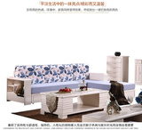 中式实木沙发 简约橡木布艺沙发组合 三人位小户型推拉两用沙发床