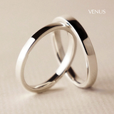 VENUS执子之手 925纯银镀铂金情侣戒指 简约男女对戒刻字原创设计