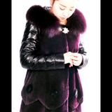 欧洲站2016春装新款女外套獭兔毛貂毛皮草女式中长款羽绒皮袖大衣