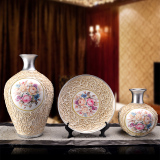 欧式陶瓷花瓶三件套 家居软装饰电视柜玄关 工艺摆件新婚乔迁礼品