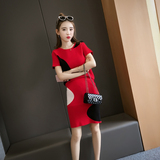 夏季新款2016时尚韩版圆领短袖针织衫上衣两件套包臀半身裙套装女