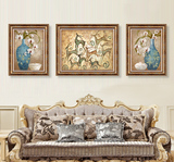 客厅装饰画欧式家居卧室挂画沙发背景墙画现代花卉油画有框三联画