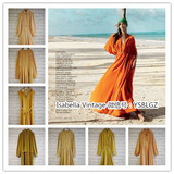 2016夏装日本制复古古着Vintage孤品雪纺长袖连衣裙纯色姜黄色