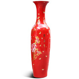 浪漫 花开富贵 景德镇陶瓷中国红大堂客厅落地大花瓶装饰品摆件