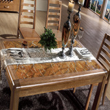 现代中式大理石桌面实木组装长方形6人饭桌椅组合