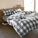韩式简约宜家床上四件套全棉男士格子条纹纯棉被套床单1.5/1.8m床