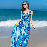 雪纺印花新款夏女装海边度假裙波西米亚连衣裙露背大码沙滩裙长裙