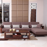 新中式黑胡桃木纯原木全实木客厅家具转角贵妃沙发L型布沙发组合
