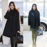 明星IU李智恩同款黑色皮革羊毛大衣 韩剧她很漂亮制作人毛呢外套