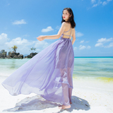 紫色挂脖系带性感露背雪纺连衣裙长裙 马尔代夫海边沙滩度假裙夏
