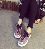 蔷薇家 2016新款 潮镜面漆皮系带低帮运动鞋低跟休闲鞋女厚底板鞋