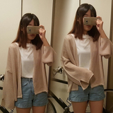 韩国代购2016夏季韩版宽松薄款针织衫短款长袖开叉开衫防晒衣女