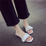 拖鞋女夏季新款韩国版方扣中跟凉拖鞋女粗跟一字拖女式罗马凉鞋