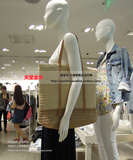 HM H&M专柜正品代购 2016春夏女装 拼色草编拉链大号手提包单肩包