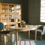 美式乡村风实木原木餐桌 延长可伸缩抽拉式 圆形椭圆形橡木餐桌