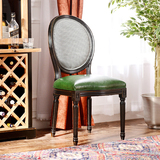 李家工匠美式乡村英伦风实木餐椅书椅椅子格子绿色皮新古典