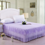 公主粉紫色纯色蕾丝床裙花边床罩单件1.5/1.8/2m席梦思双人保护套