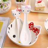 hello kitty卡通可爱米饭陶瓷碗儿童汤碗日式创意餐具汤勺子筷子