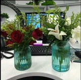 包邮欧式地中海乡村蓝色透明玻璃水培花瓶家居装饰花器办公室摆件