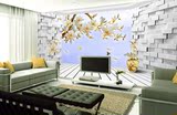 无缝新款壁画定制3D花卉花瓶立体白色墙画电视客厅沙发背景墙壁纸