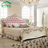 欧式粉色公主床真皮床实木床头柜高箱储物床1.5米1.8米双人结婚床
