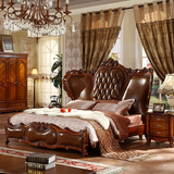 欧式真皮双人床1.8米床头柜床尾凳组合套装家具实木雕花大小户型