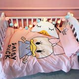 儿童全棉水洗棉四件套粉色贴布绣卡通床品幼儿园婴儿床小被套床单