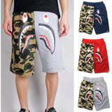 夏季潮牌鲨鱼BAPE拼色迷彩短裤 男士青年运动透气卫裤沙滩短裤子