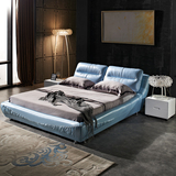 床CBD蓝色牛皮床现代真皮床1.5/1.8米大小户型双人床品牌软床婚床