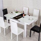 餐桌椅组合 可伸缩折叠钢化玻璃餐桌 简约现代带电磁炉餐桌餐台