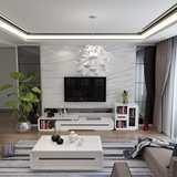 现代简约客厅可伸缩茶几电视柜组合 白色烤漆电视机地柜茶台套装