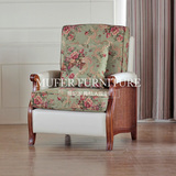 慕妃高端家具美式新古典欧式实木藤艺单人沙发布艺沙发椅GC650