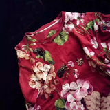 【天天特价】2016春夏装高端中国风红色花朵蜜蜂钉珠宽松短袖t恤