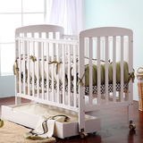 月亮船多功能宝宝床欧式婴儿床实木白色BB儿童床游戏床松木带滚轮