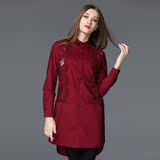 2016秋季新款欧货外贸大码女装气质中长款全棉女衬衣蕾丝长袖衬衫