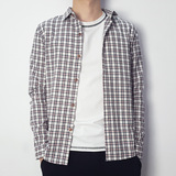 日系小格子衬衫男长袖修身 韩版常规薄款外套 文艺简约青少年学生
