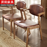 Z型扶手椅北欧实木餐椅仿古复古咖啡个性实木靠背皮椅子 CB007