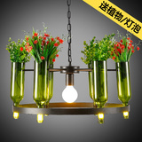 美式复古主题餐厅酒吧圆形酒瓶玻璃吊灯创意个性咖啡厅植物花吊灯