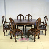 鸡翅木餐桌椅组合红木家具花梨木提子伸缩推拉1桌6椅实木小圆餐台