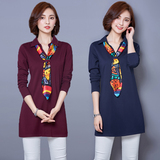 2016春秋季新款韩版加大码女装修身中长款衬衫上衣针织衫长袖衬衣