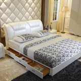 皮床双人床小户型真皮床婚床1.8米软体床现代简约皮艺床储物抽屉