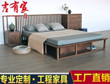 禅意全实木床中式卧室1.8米双人床榆木1.5米床高箱储物床家具定制