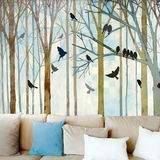 大型壁画北欧宜家抽象艺术手绘树林壁纸客厅卧室沙发电视背景墙纸