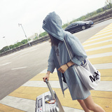 2016新款韩版夏季防晒衣女中长款大码长袖宽松超薄款连帽风衣外套