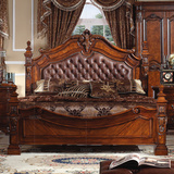 高档实木床 1.8米大床 美式真皮雕花双人床 欧式古典婚床拉扣皮床