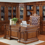 美式书桌 实木雕花大班台 高档奢华老板桌 欧式古典办公桌电脑桌