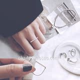 阿柴 纯银极致简洁U型戒指半圆型排钻一字型简约时尚显修长戒指